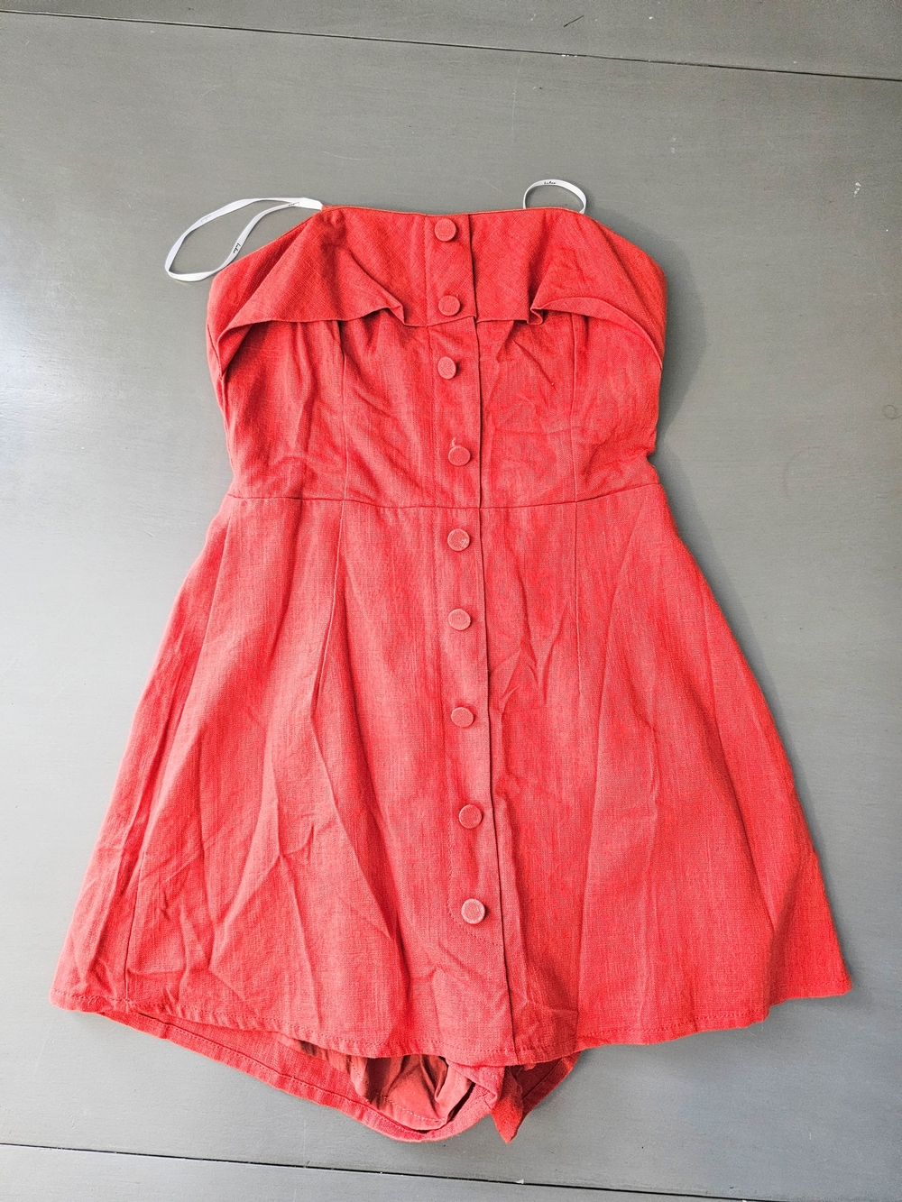 Lulus Strapless Rust Red Linen Blend Romper Smocked Back XS